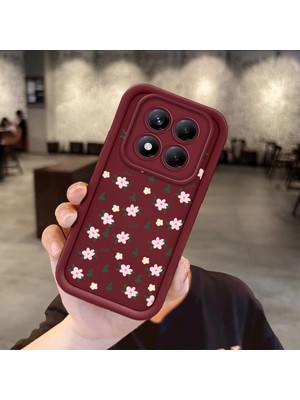 HONTINGA Xiaomi Redmi Note 14 Pro ile Uyumlu Kılıfı Düşüme Önleyici Basitlik Anti Düşme Kamera Korumali Küçük Çiçek Desen Bordo Yumuşak Silikon Telefon Kılıfı Kadın ve Erkek Için Uygundur K2-7221