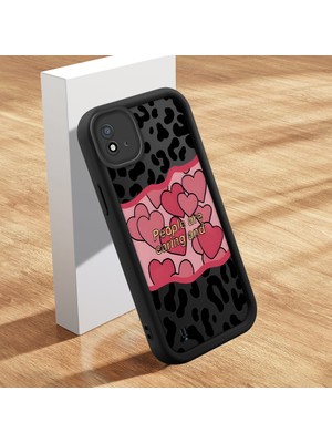 HONTINGA Realme C11 2021 ile Uyumlu Kılıfı Düşüme Önleyici Basitlik Anti Düşme Kamera Korumali Leopar Kalp Desen Siyah Yumuşak Silikon Telefon Kılıfı Kadın ve Erkek Için Uygundur K2-0406
