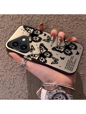 HONTINGA iPhone 16 ile Uyumlu Kılıfı Silikon Kenar Sert Arka Düşüme Önleyici Basitlik Anti Düşme Kamera Korumali Kelebek Desen Telefon Kılıfı Kadın ve Erkek Için Uygundur K1-0719