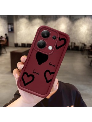 HONTINGA Xiaomi Redmi Note 14S ile Uyumlu Kılıfı Düşüme Önleyici Basitlik Anti Düşme Kamera Korumali Kalp Desen Bordo Yumuşak Silikon Telefon Kılıfı Kadın ve Erkek Için Uygundur K2-7217