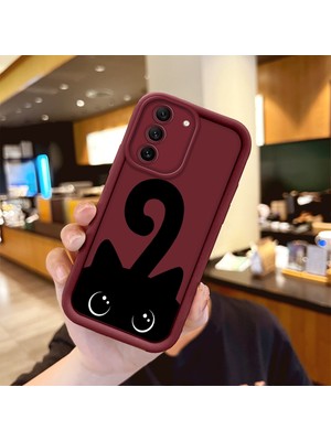 HONTINGA Samsung Galaxy S21 Fe ile Uyumlu Kılıfı Düşüme Önleyici Basitlik Anti Düşme Kamera Korumali Kedi Desen Bordo Yumuşak Silikon Telefon Kılıfı Kadın ve Erkek Için Uygundur K2-7213