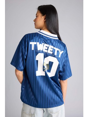 DeFacto Looney Tunes Oversize Polo Yaka Baskılı Kısa Kollu Tişört G5024AX26SP