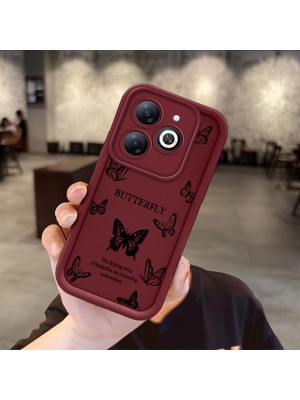 HONTINGA Tecno Spark Go 2024 ile Uyumlu Kılıfı Düşüme Önleyici Basitlik Anti Düşme Kamera Korumali Küçük Kelebek Desen Bordo Yumuşak Silikon Telefon Kılıfı Kadın ve Erkek Için Uygundur K2-7220