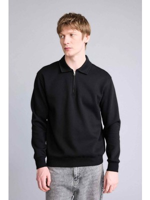DeFacto Pamuklu Regular Fit Polo Yaka Kalın Kumaş Sweatshirt H1833AX26SP