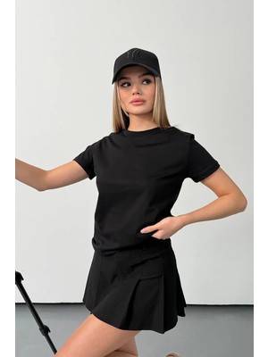 Giysa Kadın Bisiklet Yaka %100 Pamuklu Basic T-Shirt Siyah - 26Y 26504