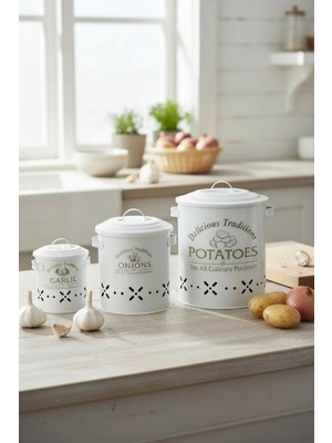 Feyza Design 3’lü Soğan Patates Sarımsak Kova Seti, Pratik ve Temiz Saklama Seti