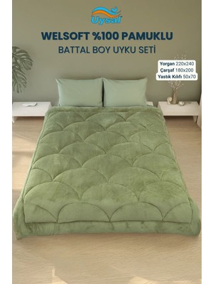 Uysal Yorgan Welsoft Akfil Midye Desen Battal Boy Uyku Seti YEŞİL
