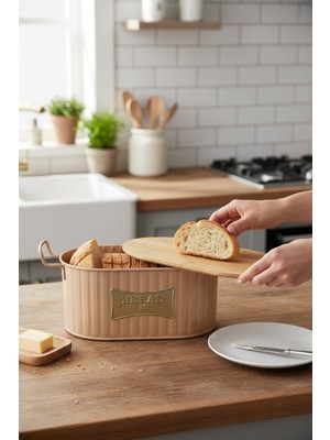 Feyza Design Bambu Kapalı Metal Ekmeklik, Şık ve Dayanıklı Mutfak Gereciği