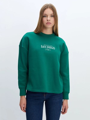 Lc Waikiki Yeni Sezon Bisiklet Yaka Baskılı Oversize Kadın Kalın Sweatshirt