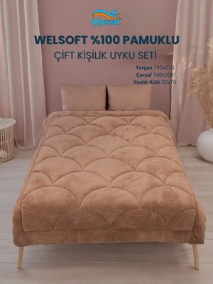 Uysal Yorgan Welsoft Akfil Midye Desen Çift Kişilik Uyku Seti KAHVERENGİ
