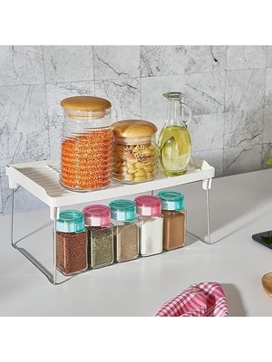 Dolap Içi Raf Düzenleyici, Metal Ayaklı, Plastik Mutfak Rafı, Tezgah Üstü Yer Kazandıran Organizer, 14X30CM
