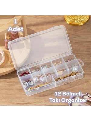 ORG-600 Çok Amaçlı Bölmeli Şeffaf Kutu Organizer Kapaklı Boncuk Takı Kutusu Takı Düzenleyici