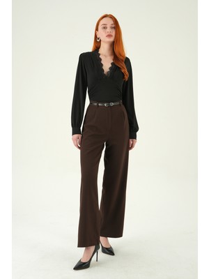 Rays 8399A Ön Pileli Kemerli Pantolon Kahve