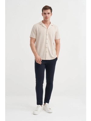 Cazador Slim Fit Örme Pamuklu Bej Erkek Gömlek 20000