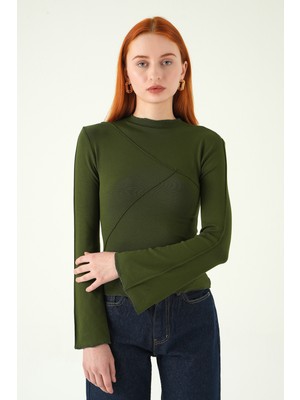 Rays Haki Bisiklet Yaka Ön Çimalı Bluz 8238A