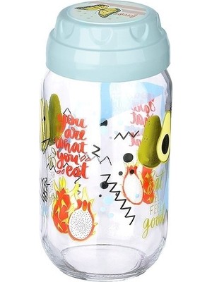 İsmiyle Al Vintage  Dekoratif  Desenli Cam Kavanoz 1000 ml - 33,8 Oz - Avokado