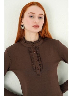 Rays Kahve Ön Düğmeli Bluz 8311A