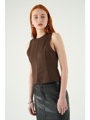 Rays Kahve Bisiklet Yaka Sıfır Kol Bluz 8433A