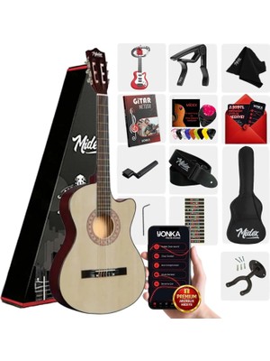 Midex CG-390NT-XBAG Klasik Gitar 4/4 Sap Ayarlı Kesik Kasa + Çanta -  Askı - Capo - Metod - Pena