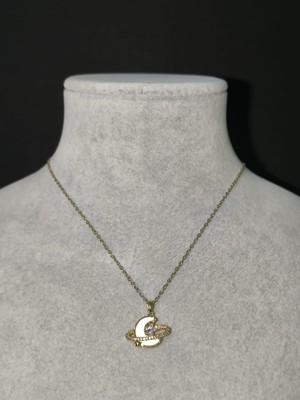 Vulwox Taşlı Altın Ay Yıldız Kolye