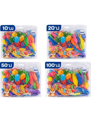 İsmiyle Al Renkli Atom Balon Punch Balon Lastik Ipli Parti Balonu 10 Adet