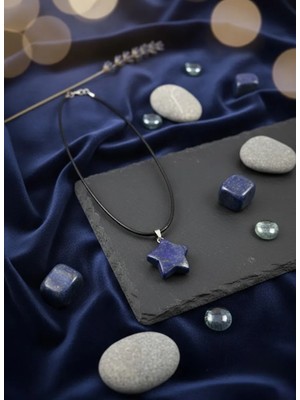 Meneva Aksesuar Sodalit Doğal Taş Yıldız Kesim Deri Ipli Kolye