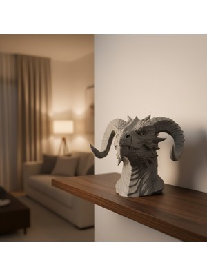 İsmiyle Al 3D Ejderha Başı Heykeli Koleksiyonluk Dekoratif Figür 22X17 cm
