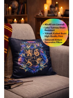 Toyfest Harry Potter Hogwarts Logo Yastık 40X40 cm Lisanslı Leke Tutmaz Dekoratif Kırlent