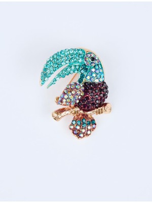 Jimmy Key Karışık Papağan Figürlü Taşlı Broş
