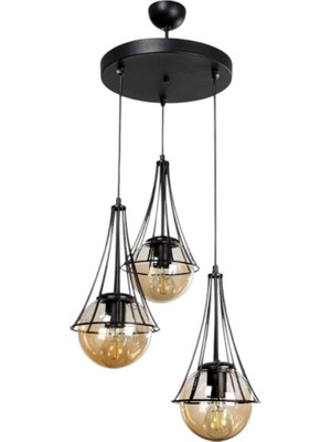 Elizim Home Lighting Lilyum 3'lü Bal Cam'lı Sarkıt Avize