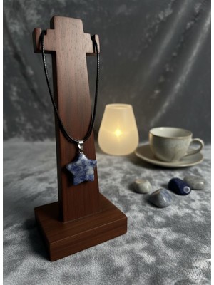 Meneva Aksesuar Sodalit Doğal Taş Deri Ipli Yıldız Kesim Kolye