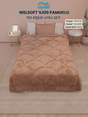 Uysal Yorgan Welsoft Akfil Midye Desen Tek Kişilik Uyku Seti KAHVERENGİ