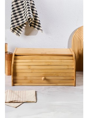 Feyza Design Modern ve Şık Bambu Ekmek Dolabı, Şeffaf Kapaklı, Pratik Kullanım Sağlar
