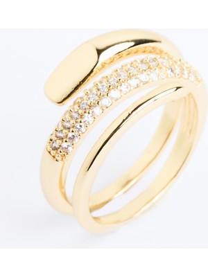 Jimmy Key Altın Rengi Parlak Taş Detaylı Sarmal Yüzük