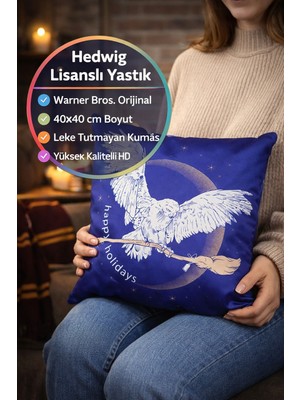 Toyfest Harry Potter Hedwig Lisanslı Mavi Yastık 40X40 cm Dekoratif Kırlent Warner Bros Orijinal