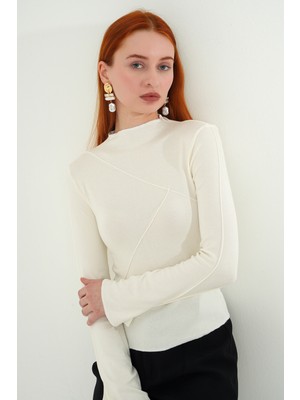 Rays Ekru Bisiklet Yaka Ön Çimalı Bluz 8238A