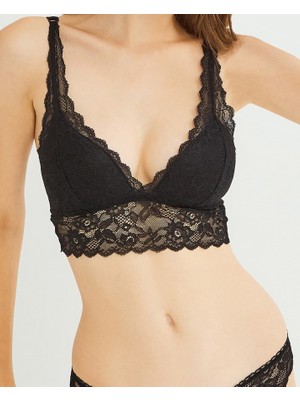 Bluence Kadın Siyah Dantelli Bralet 9050S Konforlu Tasarım ve %44 Geri Dönüştürülmüş Polyamide