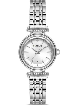 DEMARİ Demari Kadın Kol Saati Quartz Mekanizma, Gümüş Çelik Kordon, Taş Detaylı Gümüş Kadran, Yuvarlak Kasa DM-00111L-A1