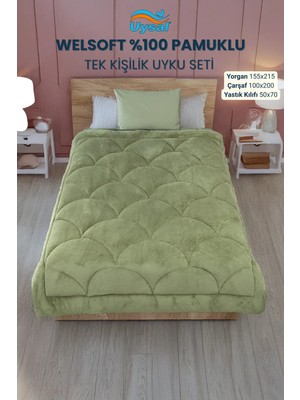 Uysal Yorgan Welsoft Akfil Midye Desen Tek Kişilik Uyku Seti YEŞİL