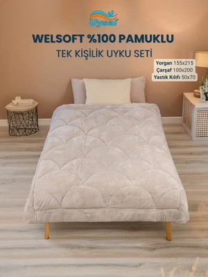 Uysal Yorgan Welsoft Akfil Midye Desen Tek Kişilik Uyku Seti BEJ