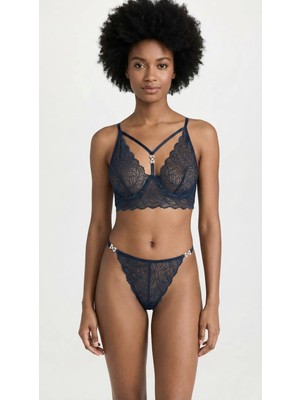 Laperissa Lacivert Dantelli Taş, Sim Detaylı Bralet & Külot Takımı – Şık ve Zarif Iç Giyim Seti