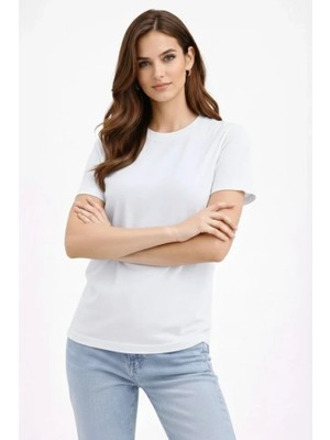 Bisiklet Yaka Tişört Regular Kalıp Basic Pamuklu Günlük Kullanım T-Shirt - Beyaz