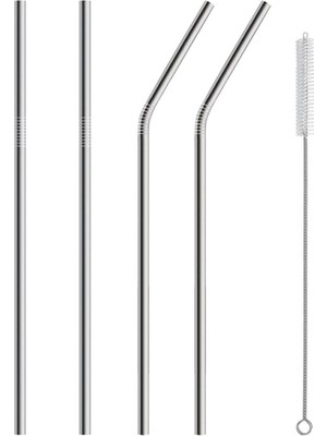 İsmiyle Al 5 Parça Metal Pipet - Paslanmaz Çevre Dostu Metal Pipet Fırça Seti