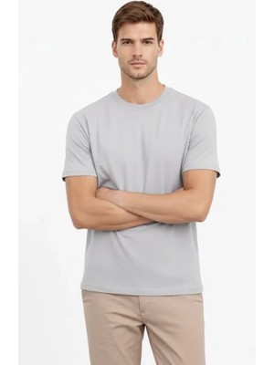 Erkek Bisiklet Yaka Tişört Regular Kalıp Basic Pamuklu Günlük Kullanım T-Shirt - Gri