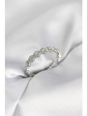 İsmiyle Al Sıralı Çiçek Model Gümüş Renk Zirkon Taşlı Kadın Yüzük