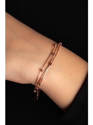 Hiç Gümüş 1042 Gümüş Toplu Rose Altın Kaplama Kadın Gümüş Bileklik 925 Ayar