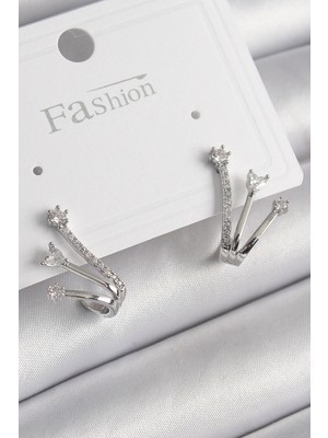 İsmiyle Al Pirinç Gümüş Renk Zirkon Taşlı Kadın Küpe