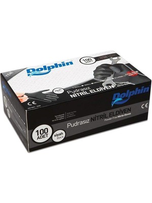 TELHA Dolphin Siyah Nitril Eldiven Pudrasız XL 100 Adet Dayanıklı Kullanım İçin Uygun