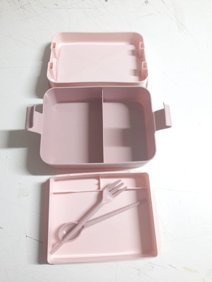 İsmiyle Al Kulplu Beslenme Kabı  2 Bölmeli Mandallı Diyet Kabı -Çatal Kaşık Dahildir