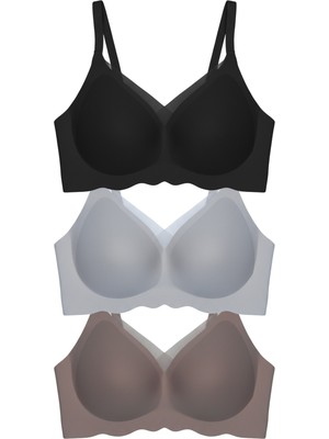 Cottonhill Seamless Bra - Touch | Lazer Kesim Dikişsiz Tül ve Dalga Detaylı Balensiz Kadın Sütyen 3'lü Paket-2